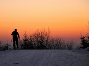cross country skier at sunset