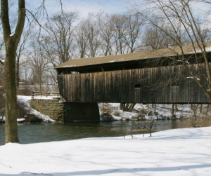 Kidd's Mill Covered Bridge in winter. 