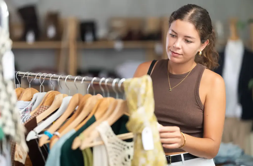 Young woman shopping for clothes at a boutique